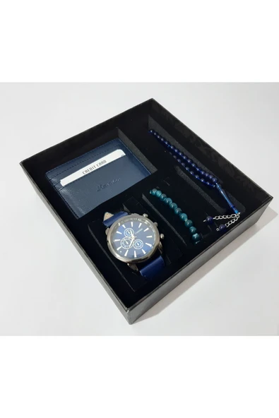 renkli çiçekler Erkek Saat Erkek Kol Saati Cüzdan Tesbih Bileklik Set - 2