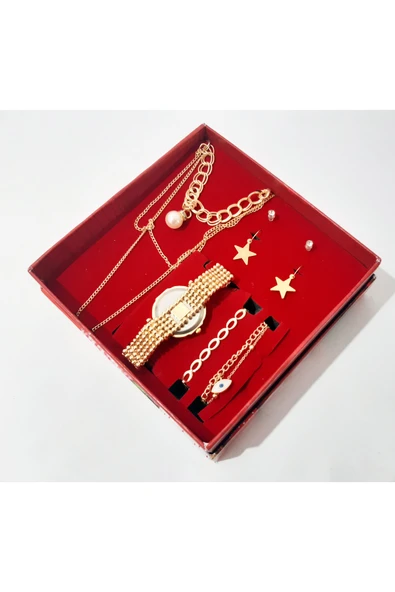 renkli çiçekler Kadın Saat Kolye Küpe Bileklik Set Kadın Kol Saati - 4