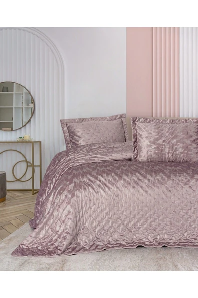 Cotton Box Smart Çift Kişilik Yatak Örtüsü Kadife Varaklı Luz Pudra