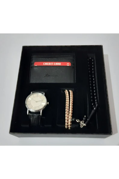 renkli çiçekler Erkek Saat Erkek Kol Saati Tesbih Bileklik Kartlık Set