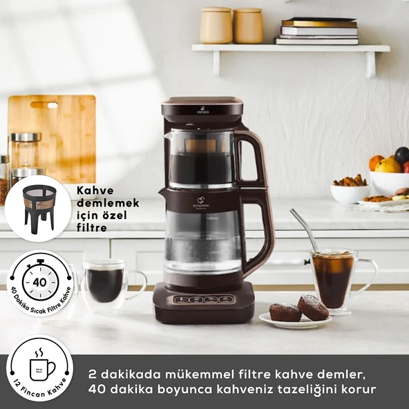 Karaca Çaysever Robotea Pro Connect 4 in 1 Konuşan Cam Çay Makinesi Walnut Brown - 8