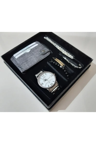 renkli çiçekler Erkek Saat Cüzdan Tesbih Kartlık Bileklik Set Erkek Kol Saati - 4