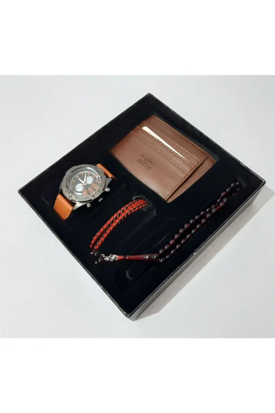 renkli çiçekler Erkek Saat Erkek Kol Saati Tesbih Bileklik Kartlık Set - 2