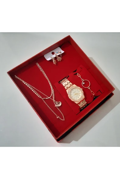 renkli çiçekler Kadın Saat Kadın Kol Saati Kolye Küpe Takı Set - 3