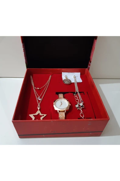 renkli çiçekler Kadın Saat Kadın Kol Saati Kolye Küpe Takı Set - 4