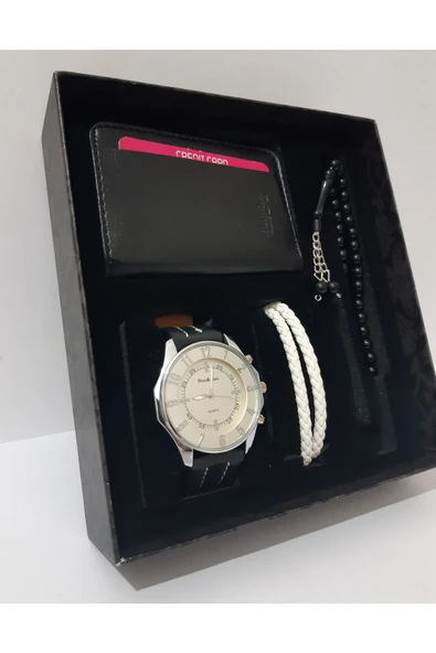 renkli çiçekler Erkek Saat Erkek Kol Saati Cüzdan Tesbih Bileklik Set - 4