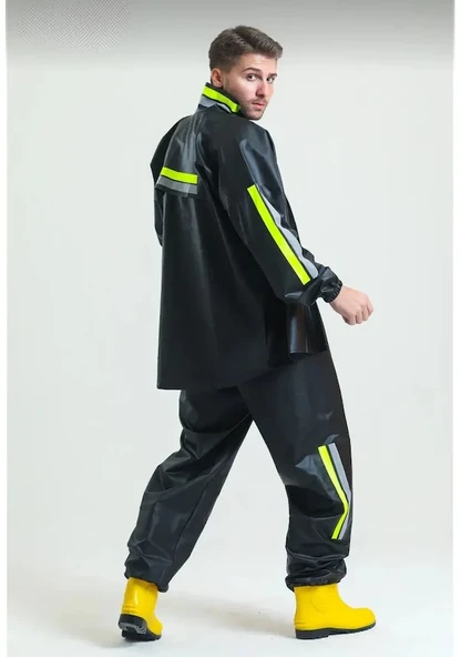 Motofit Reflektörlü Su Geçirmez Motorcu Kurye Yağmurluk Pvc Kumaş - Resim 3