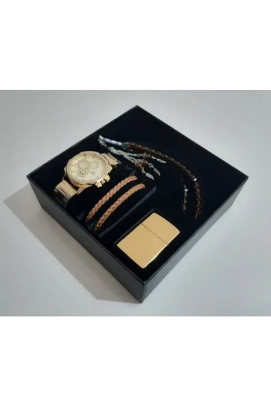 renkli çiçekler Erkek Saat Erkek Kol Saati Çakmak Tesbih Bileklik Set - 3