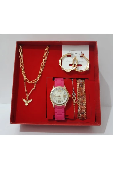renkli çiçekler Kadın Saat Kadın Kol Saati Kolye Küpe Takı Set - 2
