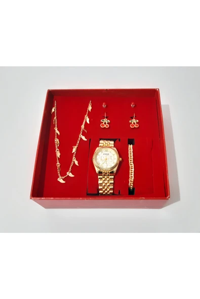 renkli çiçekler Kadın Saat Kadın Kol Saati Kolye Bileklik Küpe Set