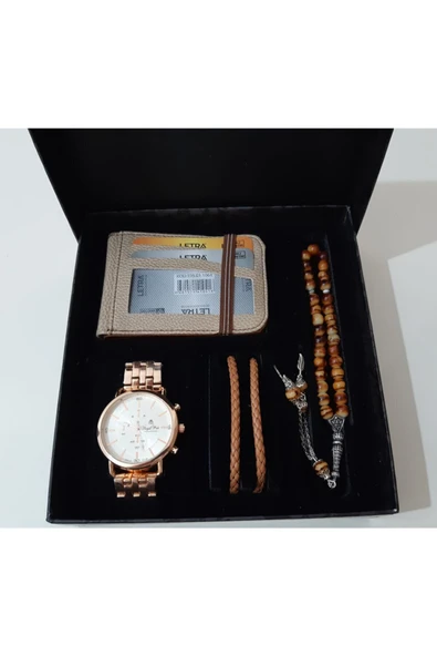 renkli çiçekler Erkek Saat Cüzdan Tesbih Takı Set Erkek Kol Saati