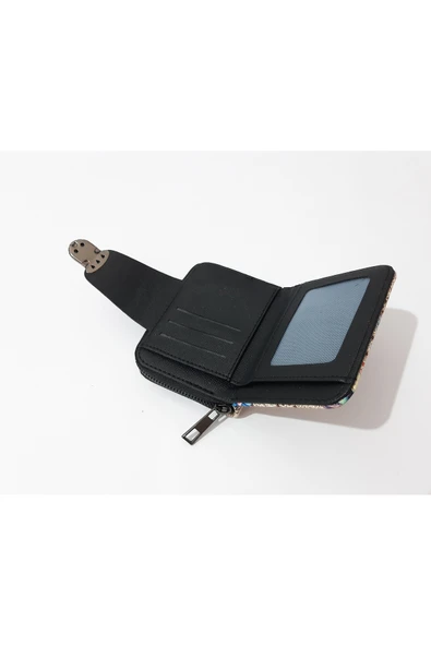 renkli çiçekler Kadın Cüzdan Desenli Kilit Model Kadın Cüzdanı 11x9 CM - Resim 3