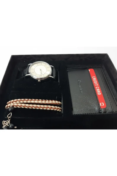 renkli çiçekler Erkek Saat Erkek Kol Saati Tesbih Bileklik Kartlık Set - 5