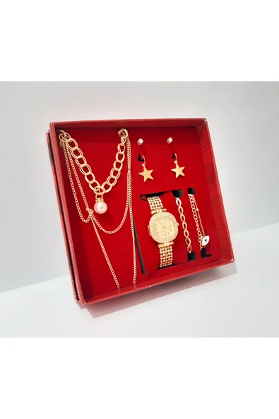 renkli çiçekler Kadın Saat Kolye Küpe Bileklik Set Kadın Kol Saati - 6