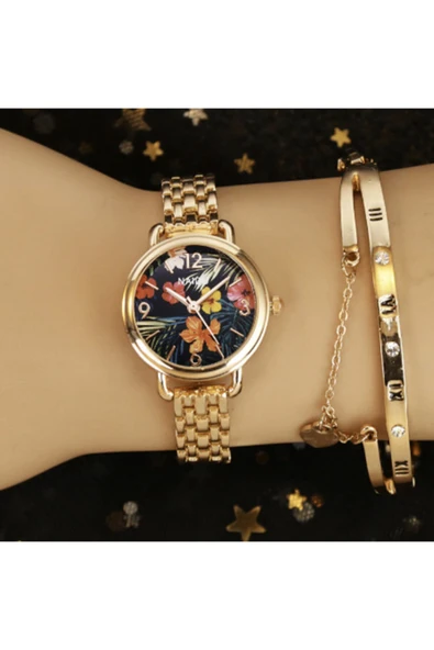renkli çiçekler Kadın Saat Çiçek Baskılı Moda Kadın Kol Saati