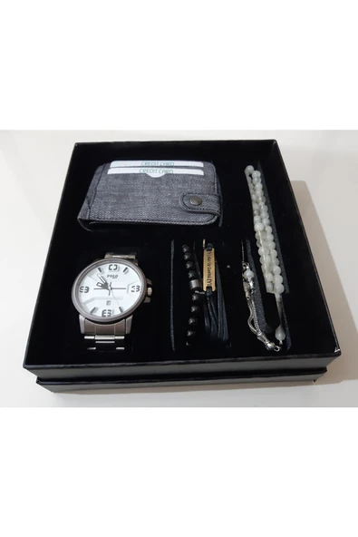 renkli çiçekler Erkek Saat Cüzdan Tesbih Kartlık Bileklik Set Erkek Kol Saati - 3