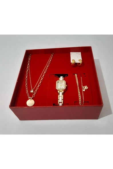 renkli çiçekler Kadın Saat Kadın Kol Saati Kolye Küpe Takı Set - 4