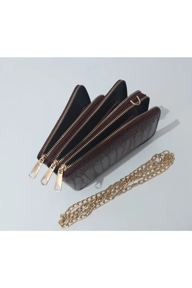 renkli çiçekler Kadın Cüzdan 3 Bölmeli Telefon Çanta Cüzdan Kadın Cüzdanı 20x12x5 Cm - Resim 5