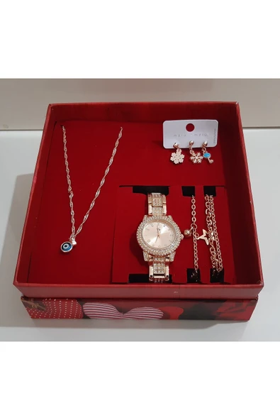 renkli çiçekler Kadın Saat Kadın Kol Saati Kolye Küpe Takı Set