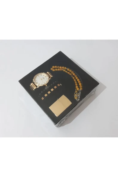 renkli çiçekler Erkek Saat Erkek Kol Saati Çakmak Tesbih Bileklik Set - 2