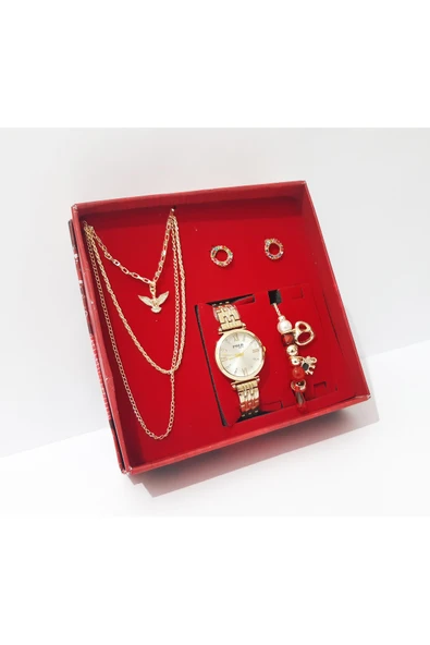 renkli çiçekler Kadın Saat Kolye Küpe Bileklik Set Kadın Kol Saati