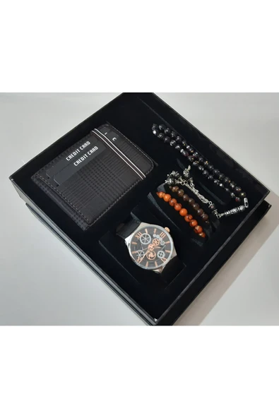 renkli çiçekler Erkek Saat Erkek Kol Saati Cüzdan Tesbih Bileklik Set