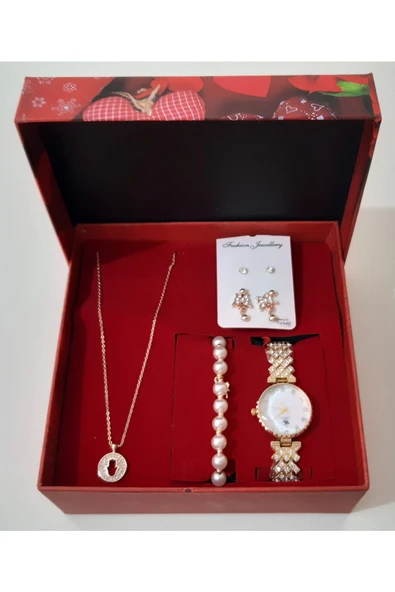 renkli çiçekler Kadın Saat Kadın Kol Saati Kolye Küpe Takı Set