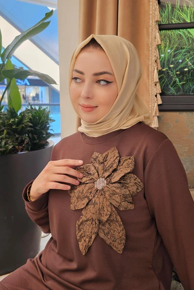 KADIN DİKME ÇİÇEK DETAYLI TESETTÜR TAKIM - Resim 4