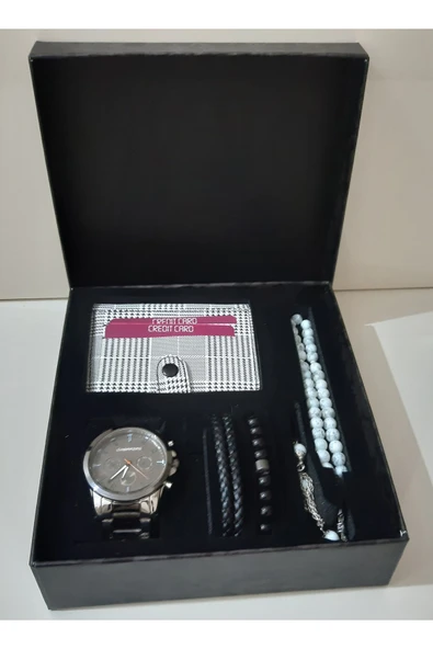 renkli çiçekler Erkek Saat Cüzdan Tesbih Kartlık Bileklik Set Erkek Kol Saati - 2