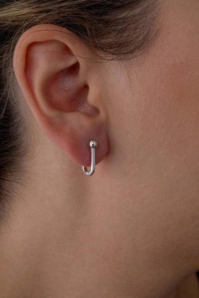 Gümüş Pazarım Oval Toplu İtalyan 925 Ayar Gümüş Küpe - 2