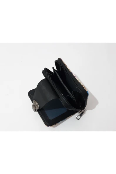 renkli çiçekler Kadın Cüzdan Desenli Kilit Model Kadın Cüzdanı 11x9 CM - Resim 5