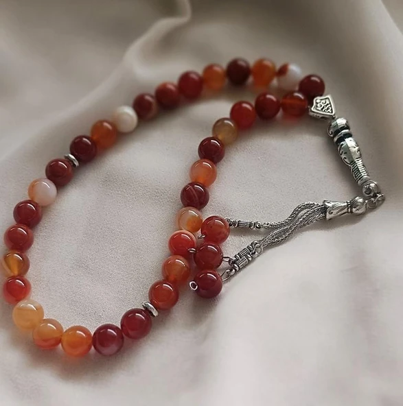 Tesbih 33 lü 10 mm Doğal Taş Akik Sardoniks Tesbih - 2