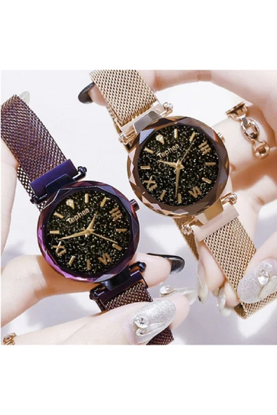 renkli çiçekler Kadın Saat Lüks Manyetik Gökyüzü Yıldızlı Saat Kuvars Kadın Kol Saati - 3
