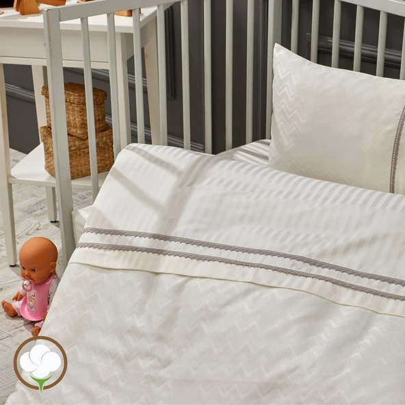 LaFiny- Elegant Zigzag Bebek Bambu Nevresim Takımı; ''nevresim, Çarşaf ve Yastık Kılıfı'' Taş - 2