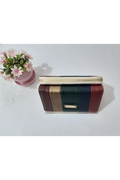 LİONER Kadın Cüzdan Şerit Desenli Kullanışlı Cüzdan Kadın Cüzdanı 17x10x4.5 Cm - Resim 6