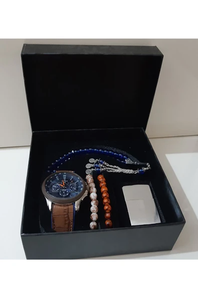 renkli çiçekler Erkek Saat Erkek Kol Saati Çakmak Tesbih Bileklik Set - 3