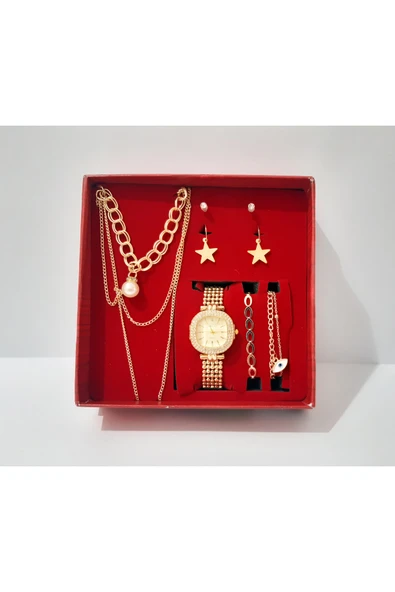 renkli çiçekler Kadın Saat Kolye Küpe Bileklik Set Kadın Kol Saati - 7