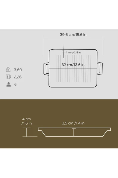 Lava Döküm Dikdörtgen Izgara Tavası Döküm Demir Yekpare Çift Kulplu Ölçü 26x32cm. - Resim 5