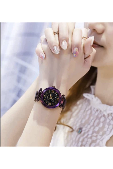 renkli çiçekler Kadın Saat Lüks Manyetik Gökyüzü Yıldızlı Saat Kuvars Kadın Kol Saati