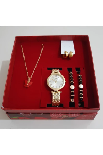 renkli çiçekler Kadın Saat Kadın Kol Saati Kolye Küpe Takı Set - 4