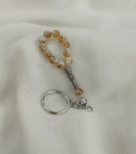 Tesbih Anahtarlık 11 li 08 mm Doğal Taş Sitrin Mini Tesbih - 3
