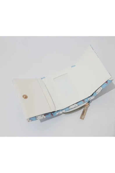 renkli çiçekler Çocuk Cüzdan 11x8 CM Mavi Kedi Desenli Çocuk Cüzdanı - Resim 3