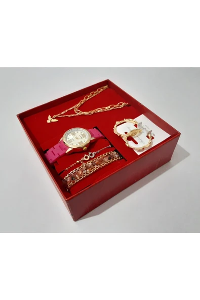 renkli çiçekler Kadın Saat Kadın Kol Saati Kolye Küpe Takı Set - 8