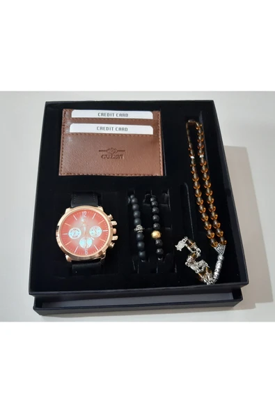 renkli çiçekler Erkek Saat Erkek Kol Saati Cüzdan Tesbih Bileklik Set