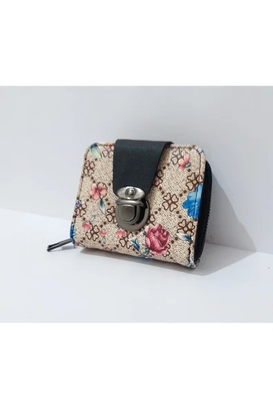 renkli çiçekler Kadın Cüzdan Desenli Kilit Model Kadın Cüzdanı 11x9 CM - Resim 7