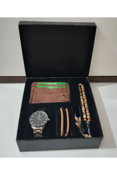 renkli çiçekler Erkek Saat Erkek Kol Saati Cüzdan Tesbih Bileklik Set