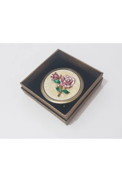 renkli çiçekler Ayna Metal Cep Çanta Aynası Kabartma Dekorlu Düğmeli Açılıp Kapanan Ayna - 4