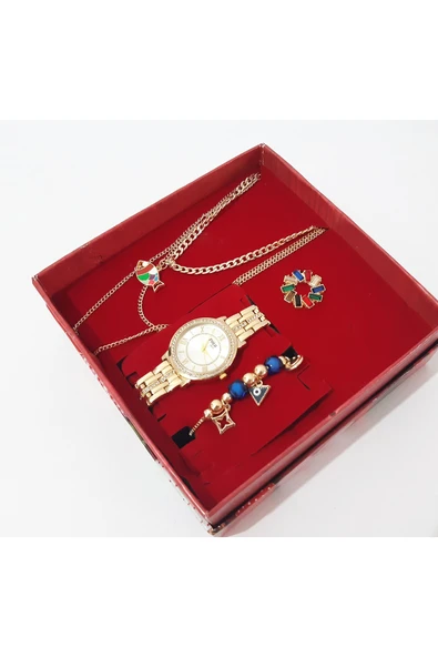 renkli çiçekler Kadın Saat Kolye Küpe Bileklik Set Kadın Kol Saati - 5