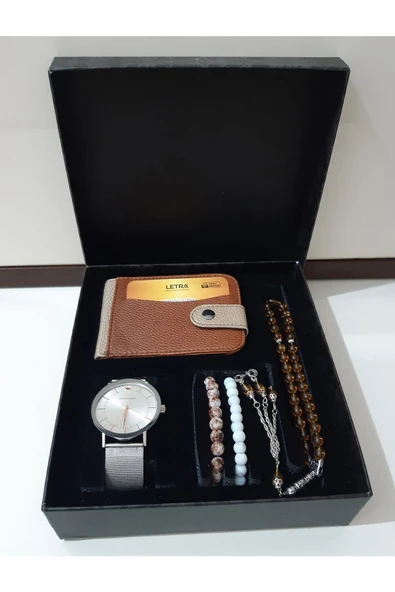 renkli çiçekler Erkek Saat Erkek Kol Saati Cüzdan Tesbih Bileklik Set - 2