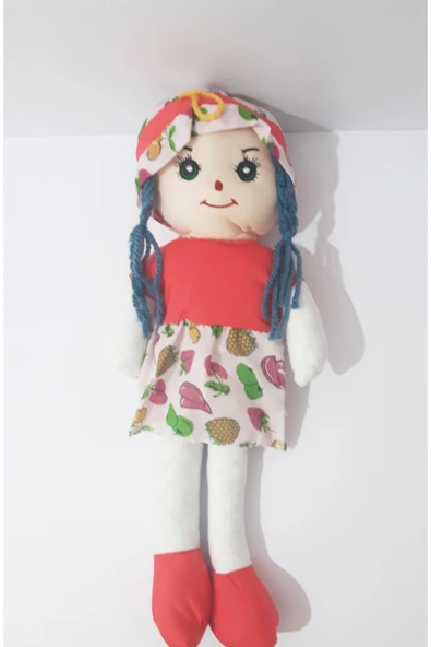 renkli çiçekler Bez Bebek 50 CM Kırmızı Elbiseli Saçlı Oyuncak Bez Bebek - 2